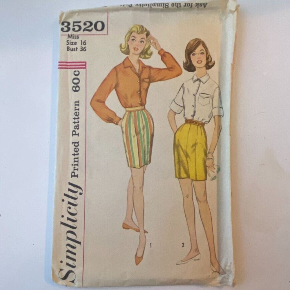 Vtg Shirt Shorts Pattern 16 Miss Simplicity 3520 60s Athleisure Pocket Beach